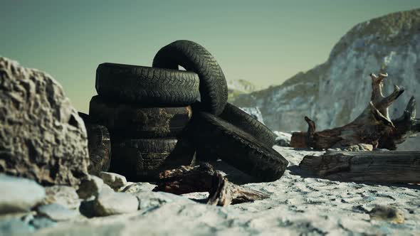 Old Car Tires on the Beach