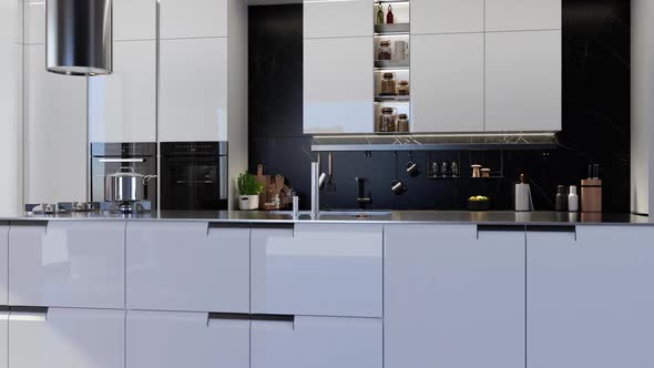 Luxury Kitchen Interior With Island, White Cabinets