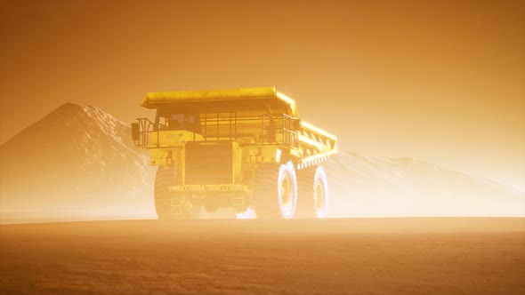 Big Yellow Mining Truck in the Dust at Career