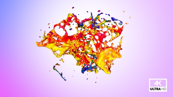 Drops of Multicolor Paint Collide & Create a Splash alt