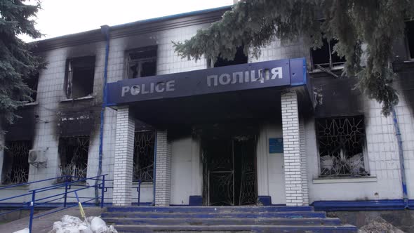 War in Ukraine  Destroyed Police Station in Borodyanka