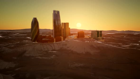 City Skyscrapes in Desert at Sunset