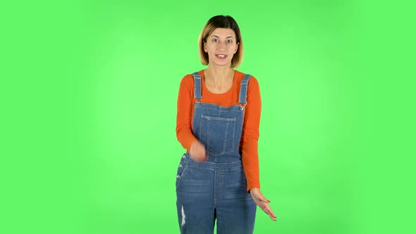 Shocked Wow Woman Negatively Waving Her Head Expressing She Is Innocent. Green Screen