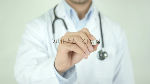 Wheel Chair, Doctor Writing on Transparent Screen
