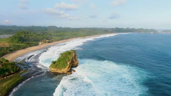 Tropical vacation destination Teluk Asmara beach, Java island, Indonesia, aerial