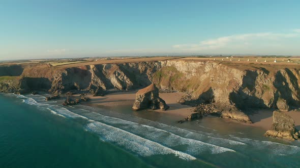 Aerial view of Bedruthan Carnewas, Cornwall, UK.