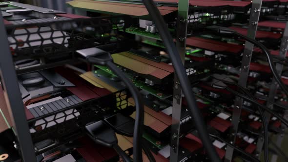 Graphic cards to cryptocurrency mining set in the server room