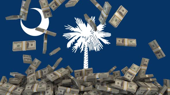 US Dollars falling in front of South Carolina State Flag