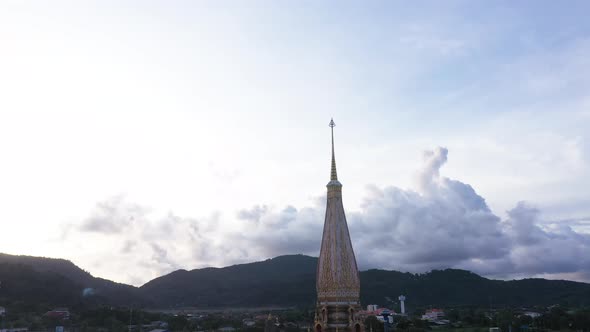 Beautiful Cloud Scape In Sunset Above Chalong Temple In Phuket