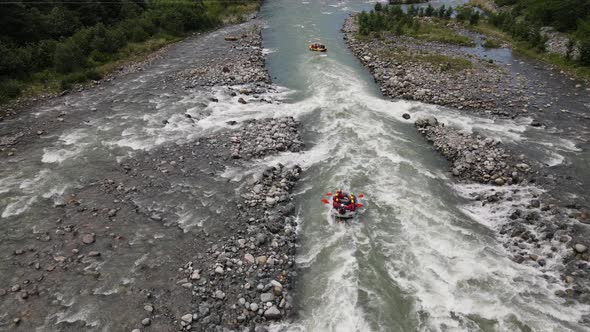 Aerial View Of Rafting Sport