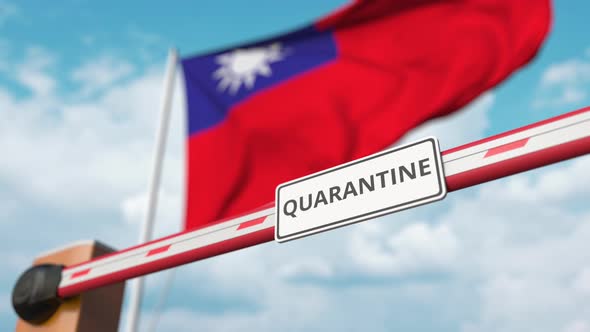 Gate with QUARANTINE Sign Being Open at Flag of Taiwan alt