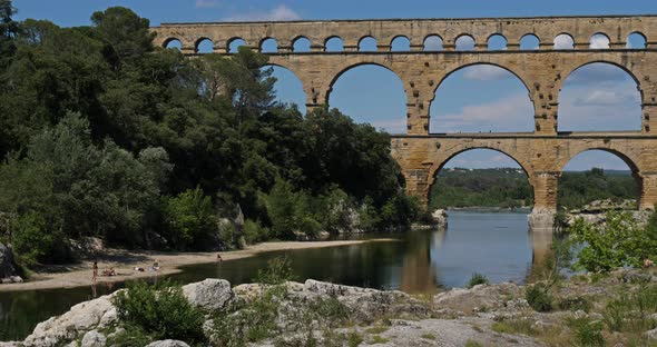 The Roman Bridge Pont du Gard and the Gardon River,Resmoulins, Gard, Occitanie,France