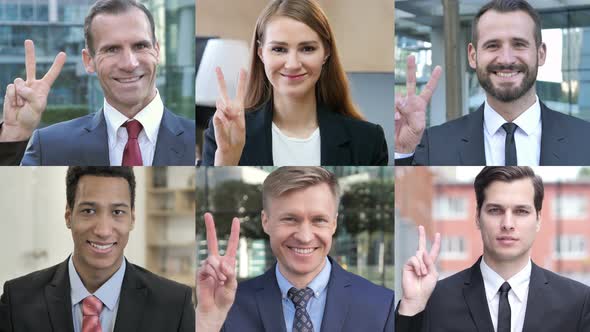 Collage of Business People Showing Victory Sign