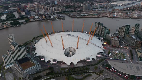 Slide and Pan Aerial Footage of Millennium Dome
