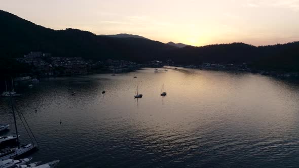 Marina and Island at Sunset