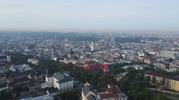 Aerial Shot The City Of Lviv. High Castle. Ukraine