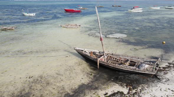 Low Tide in the Ocean Near the Coast of Zanzibar Island Tanzania