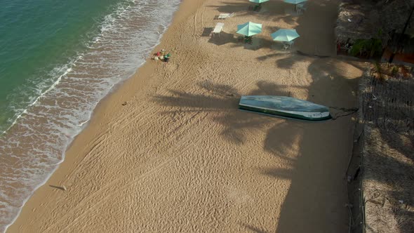 Foamy Waves Washed The Shore Of Yelapa Beach Town Resort In Jalisco, Mexico. Aerial Drone Shot