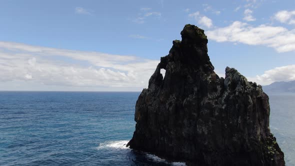 Flying around rock formations near Ribeira Da Janela, Madeira, Portugal