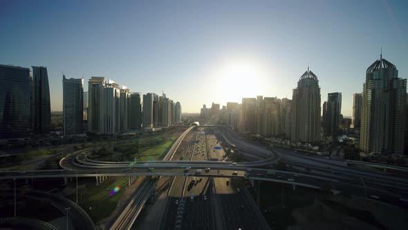 Aerial view of Sheikh Zayed Road, Dubai, United Arab Emirates.