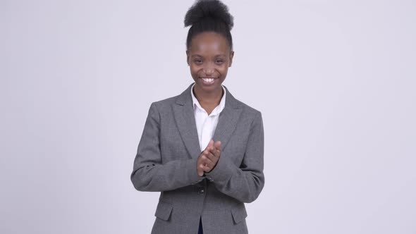 Young Happy African Businesswoman Clapping Hands