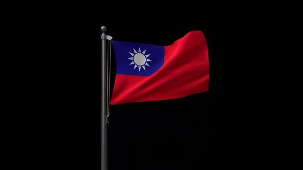 Taiwan Flag On Flagpole With Alpha Channel