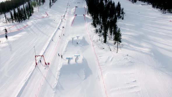 Flying on Top of Ski Resort Base