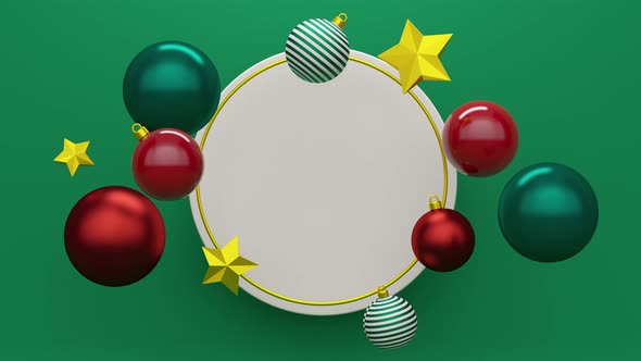 Christmas toys balls and stars. Greeting card. Abstract loop animation