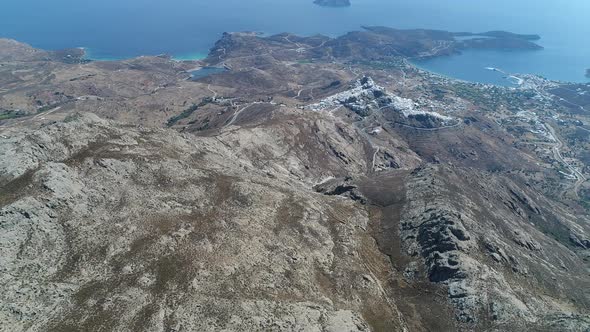 Village of Chora on the island of Serifos in the Cyclades in Greece from the sky