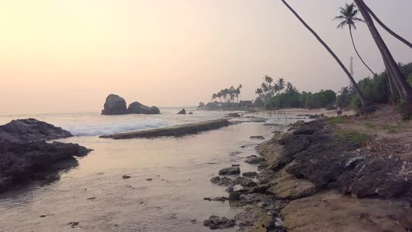 Traditional Stilt Fishing in Sri Lanka. Koggala Beach.