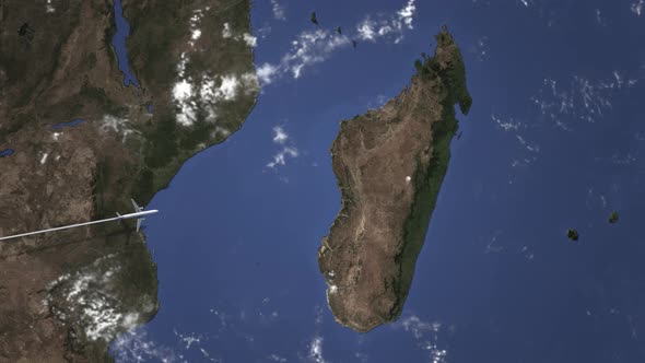 Route of a Commercial Plane Flying To Antananarivo Madagascar alt