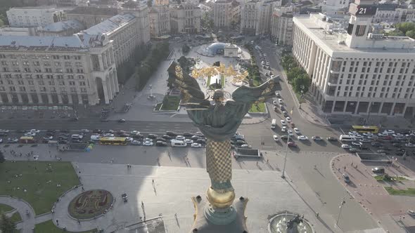 Kyiv. Ukraine: Independence Square, Maidan. Aerial View, Flat, Gray