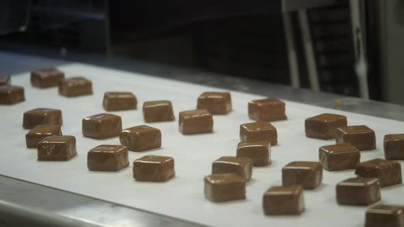 Newly Prepared Turkish Delights On Production Line At Chocolate Factory