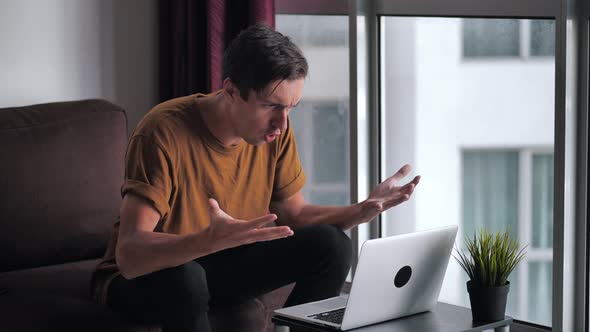 Angry Troubled Stressed Man Having Problem While Using Laptop