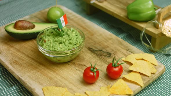 Guacamole Salad with Nachos and Mexican Flag