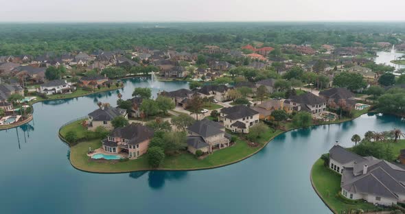 Aerial view of affluent homes in Houston, Texas