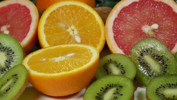 Beautiful And Juicy Citrus Fruits On The Table