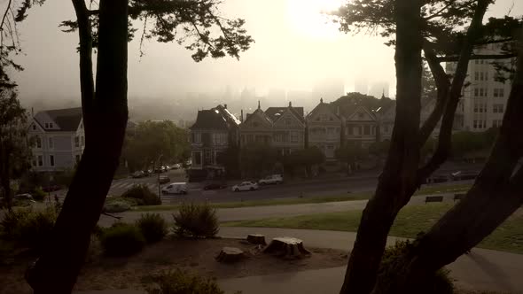 Beautiful View of the World Famous Painted Ladies Houses Located in Alamo Square