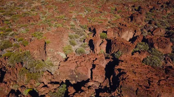 Aerial View of the Teide National Park Flight Over the Mountains and Hardened Lava