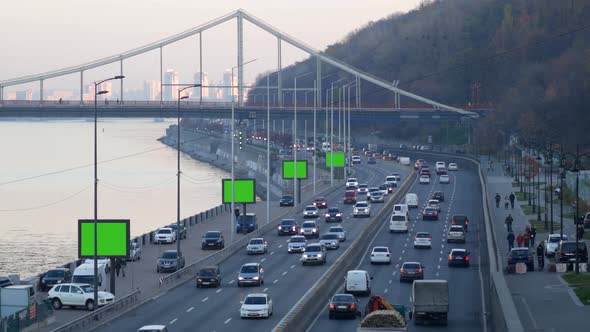 Billboards with a Green Screen Near the Road