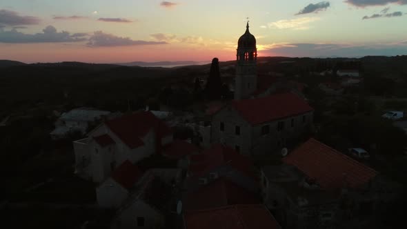 Aerial view of saint Fabijan and Sebastijan church in Donji Humac, Croatia.