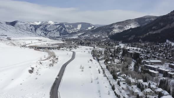 Eagle Vail Valley Avon Aerial Winter View Snowy Colorado Mountain Landscape