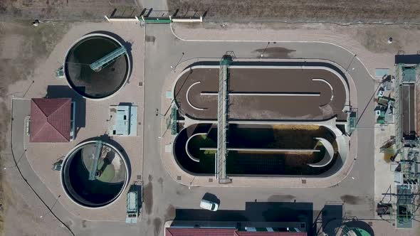 Aerial view of a sewage plant.