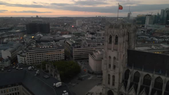 Aerial of Brussels with its Cathedral and surroundings