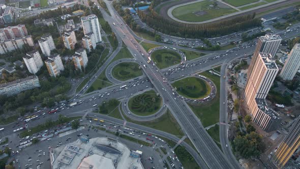 Aerial Drone View of a Busy Intersection with Heavy Traffic