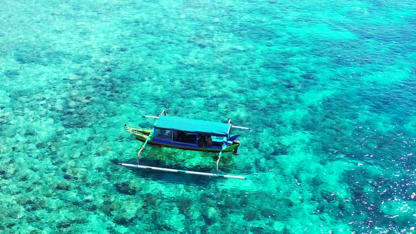 Aerial flying over texture of paradise lagoon beach wildlife by blue sea with white sandy background