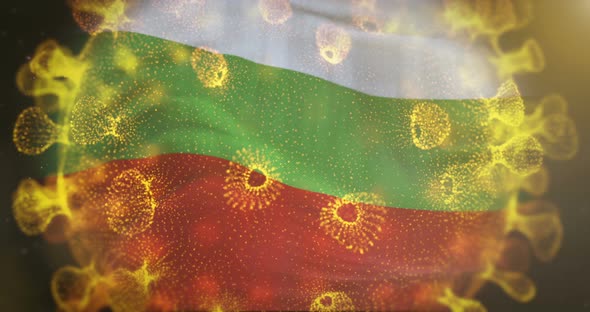 Bulgarian Flag With Coronavirus Microbe Centered 4K