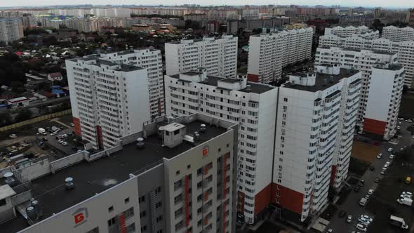 Flying over a residential area. Flying over the residential area.