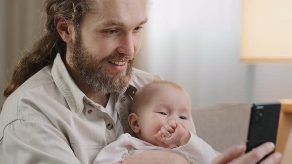 Bearded Parent Father Daddy with Little Daughter Son Girl Boy Child Baby Kid Infant Newborn Take