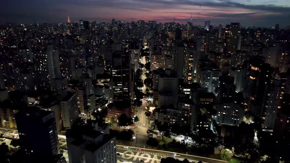 Sunset metropolis landscape at downtown Sao Paulo Brazil.